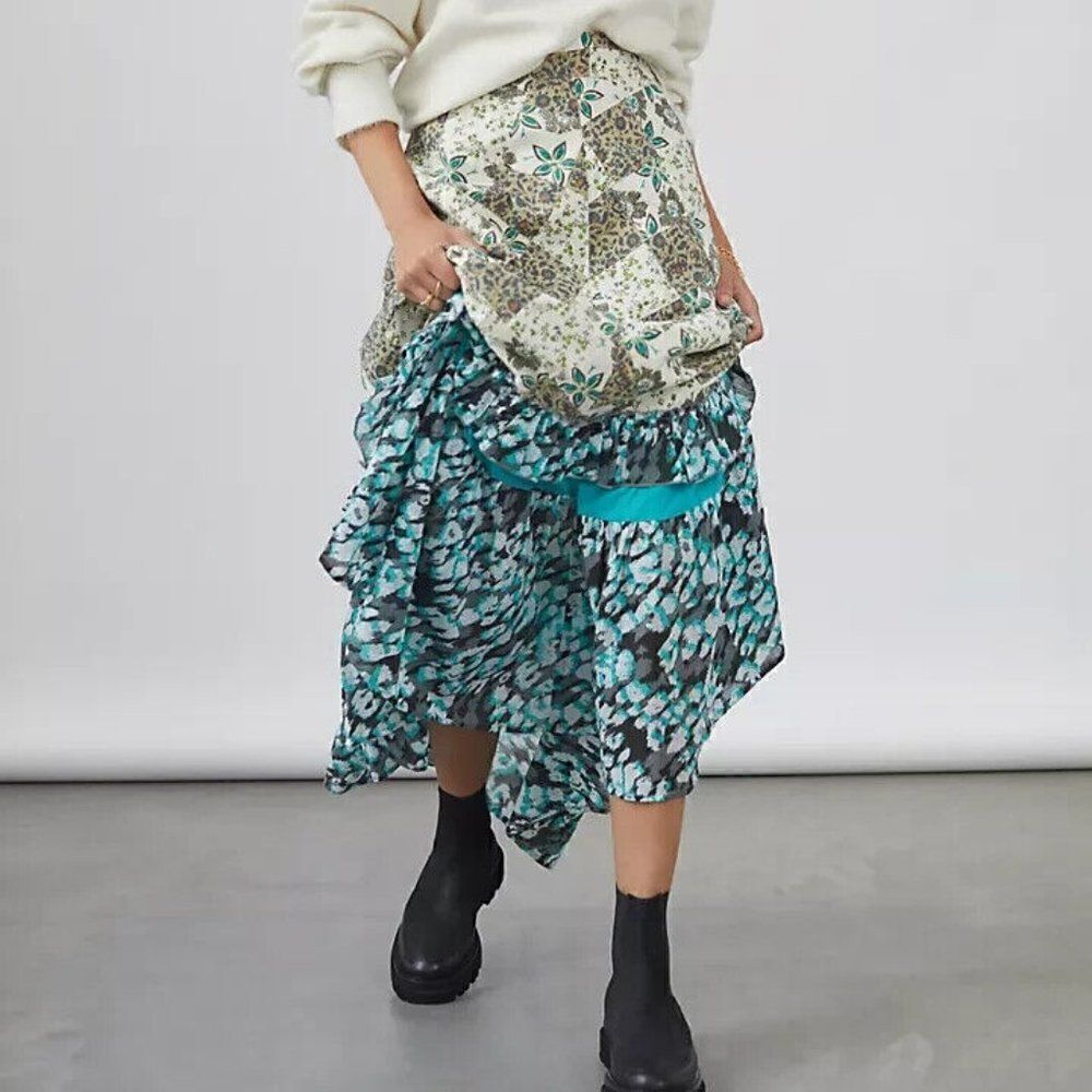 Blue Cream Patchwork Maxi Skirt - Picture 2 of 10